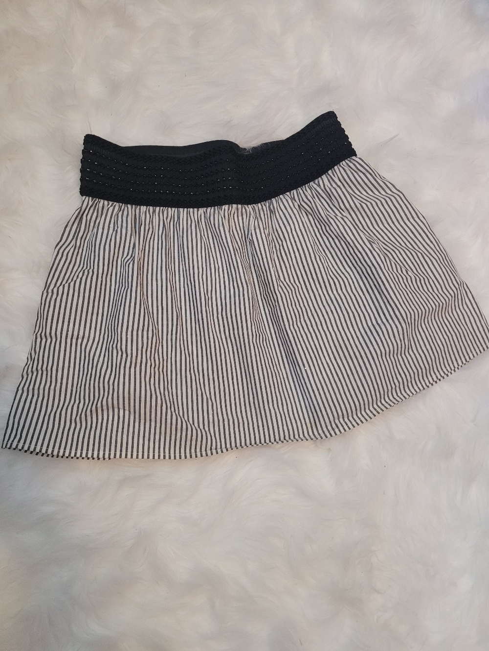 Heart Soul Striped Black and Wht/Metallic Silver w/Blk Elastic Waist Skirt